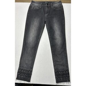 Driftwood Jackie Black‎ Embroidered Jeans Size 28 Raw Hem Ankle Stretch 28x27